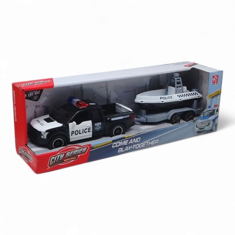 Машина "Полиция с прицепом и катером", свет, звук