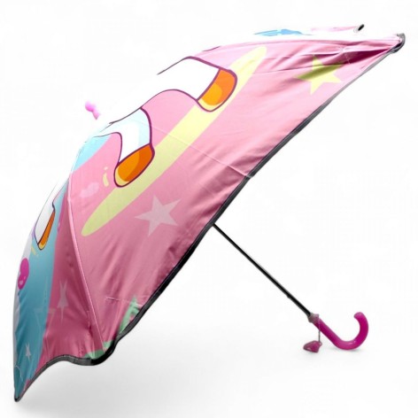 Зонт трость, углубленный купол, светоотражающие полоски, свисток; высота – 66 см, диаметр купола – 77 см (РОЗОВАЯ 1)
