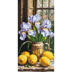 Картина за номерами "Букет ірисів з лимонами" 40*80 см