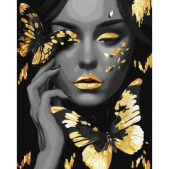 Набір для розпису по номерах. "Дівчина із золотими метеликами з фарбами металік extra" 40х50см
