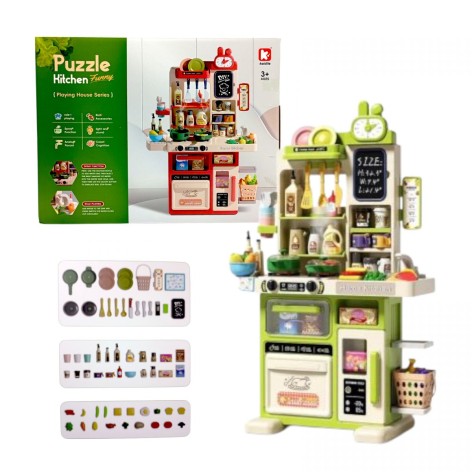 Кухня с посудой и аксес.батар.муз.свет.пар.течет вода кор.45*19,5*35 см.