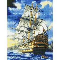 Алмазная мозаика "Фрегат в море"