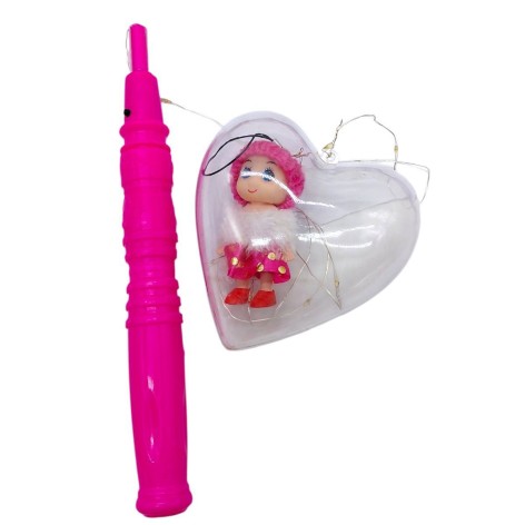 Светяшка "Сердце с куклой-брелоком" (МАЛИНОВАЯ) на палочке