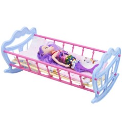 ліжко з лялькою (блакитний торець, рожева боковина)
