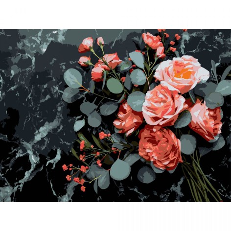 Картина по номерам на черном фоне "Цветочный букет" 30х40 см