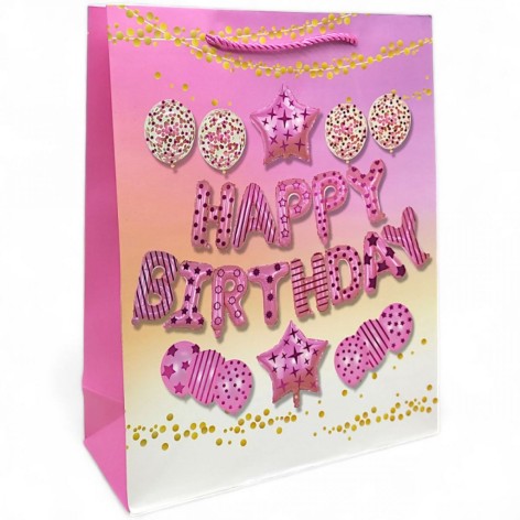 Пакет "З Днем народження" (32х26 см), рожевий