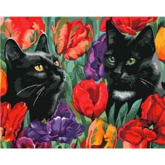 Картина по номерам "Коты в тюльпанах"