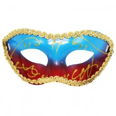 Карнавальная маска с кружевом, голубая с красным