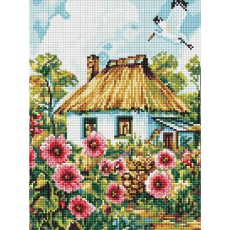 Алмазная мозаика "Мальвы у дома" 30x40см