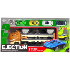 Трейлер-монстр-трек "Динозавр" запуск с металлическими машинками (кор.46,5*11*23 см)