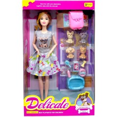 Кукла (высота 30 см, суставы на шарнирах, 4 фигурки питомцев, аксессуары для них, съемная обувь) ВИД 2