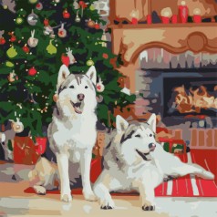 Картина по номерам "Хаски у камина 40х40 см