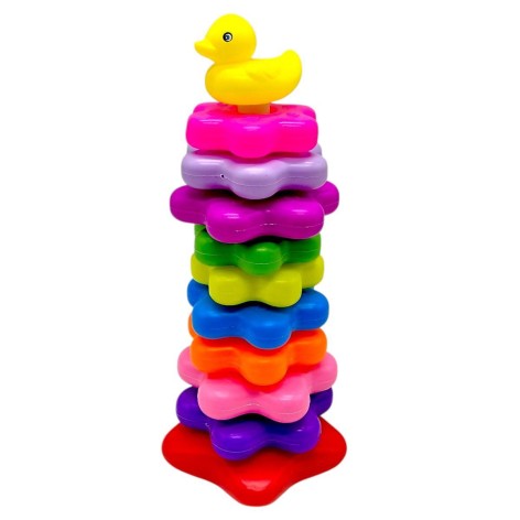 Пирамидка, высота 32 см, фигурка животного, 10 колец разного диаметра, в сетке