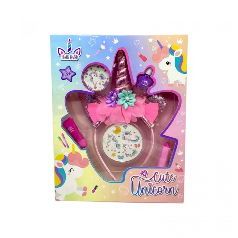 Косметика с украшениями 2 вида, обруч, лак для ногтей, блеск, помада, наклейки, в коробке (РОЗОВЫЙ)