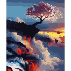Картина по номерам "Сакура на вулкане" ★★★★