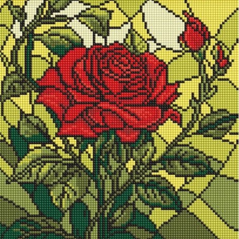 Алмазная мозаика "Витраж. Роза" 30x30см