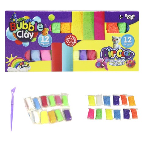Набор для лепки Air Clay+Bubble Clay 12 шт+12 шт (укр) (2)