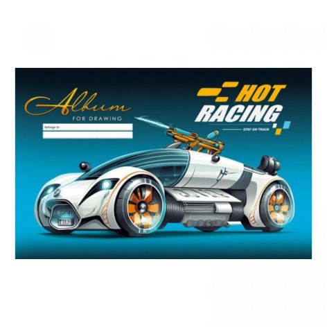 Альбом для рисования, 100г, на скобе, 202х292 мм, 12 листов. HOT RACING СИНИЙ