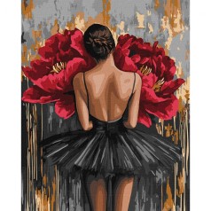 Картина по номерам с красками металлик "Балерина с красными пионами" 40х50 см