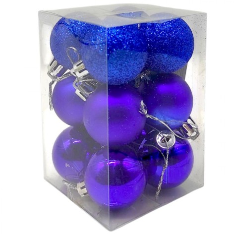 Новорічні прикраси  12 штук, діаметр - 3 см (СИНІ)