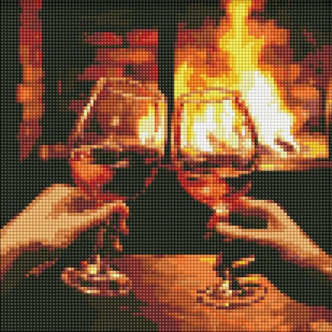 Набір з алмазною мозаїкою без підрамника "Гріємось біля каміна" 30х30см