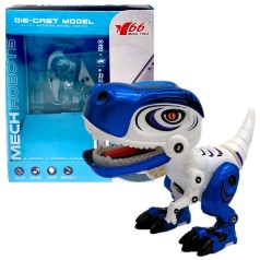 Металлический динозавр, свет, звук (Бело-голубой)