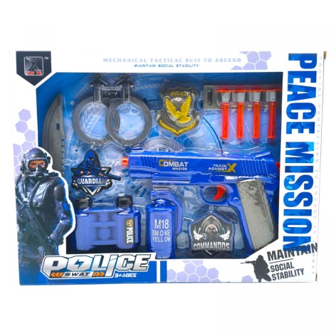 Полицейский набор (пистолет, нож, наручники, бинокль, дымовая граната, значки)