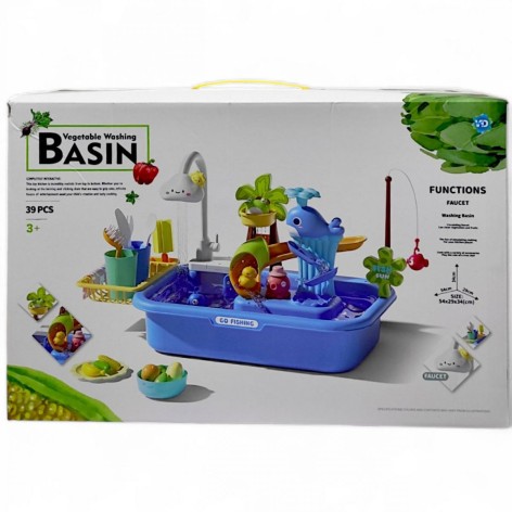 Рыбалка+мойка (39 элементов, кран, автоматическая подача воды, удочка, рыбки, овощи, щетка, горки)