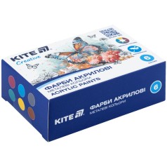 Краски акриловые, 6 металлических цветов, 20 мл, Kite Creati