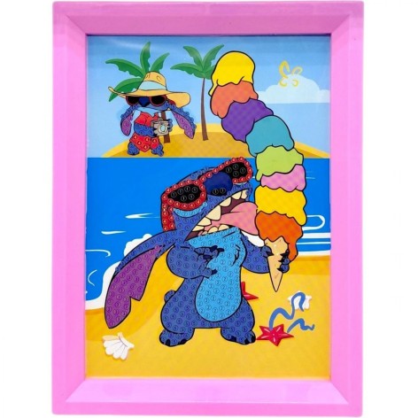 Алмазная мозаика в рамке "Стич / Stitch" (Розовый)