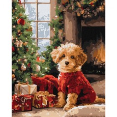 Картина по номерам "Пудель у елки" 40х50 см