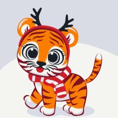 Картина по номерам "Полосатик в шарфике" 20x20 см.