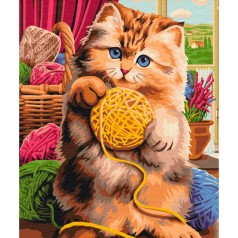 Картина по номерам "Котенок с клубочком" ★★★