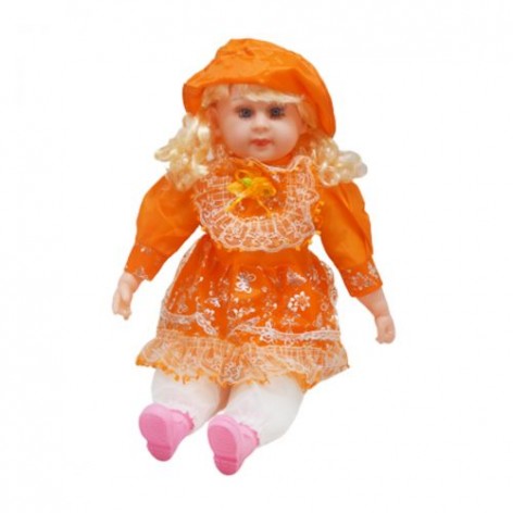 Мягкая кукла в платье и шляпке (оранжевый) 54см