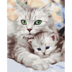 Картина по номерам "Мама кошка с котенком" ★★★★