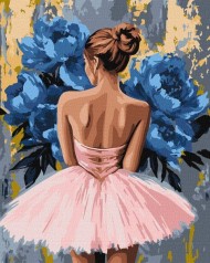 Картина по номерам - "Балерина с голубыми пионами" с красками металлик ©art_selena_ua, 40х50см