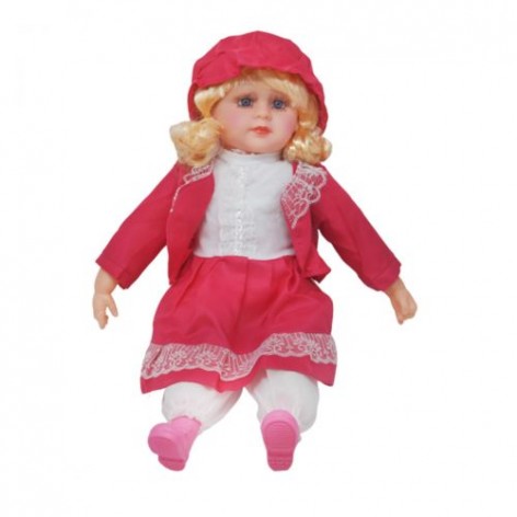 Мягкая кукла в платье и шляпке (малиновый)