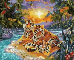 Картина по номерам + Алмазная мозаика "Семья тигров" ★★★★