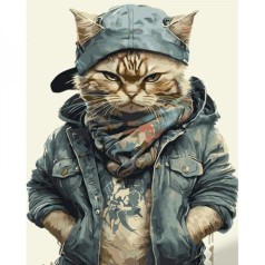 Картина по номерам "Кот в джинсовке" ★★★★