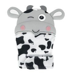 Прорезыватель-рукавичка "Коровка", серый