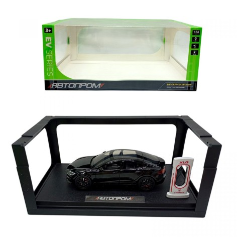 Машина мет. 1:24 TESLA с зарядной станцией (ЧЕРНАЯ)