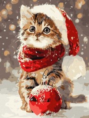 Картина по номерам - "Котенок и новогоднее украшение" ©art_selena_ua, 30х40см