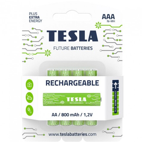 Батарейки аккумуляторные TESLA AAA GREEN+ RECHARGEABLE (HR03), 4 штуки