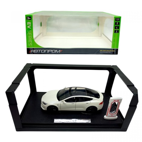 Машина мет 1:24 TESLA с зарядной станцией (БЕЛАЯ)