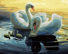 Картина по номерам + Алмазная мозаика "Лебеди на пруду" ★★★★