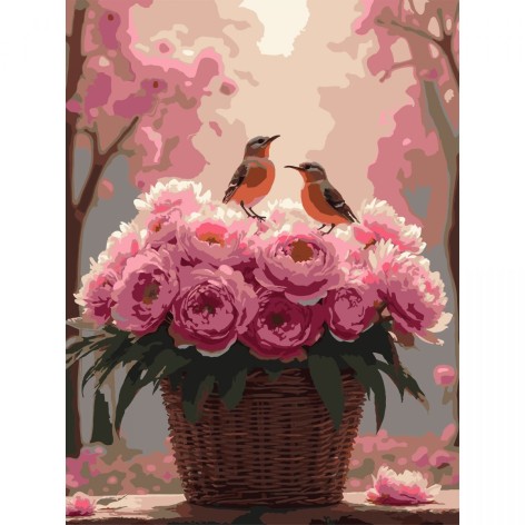 Картина по номерам "Пионы с птичками" 30х40 см