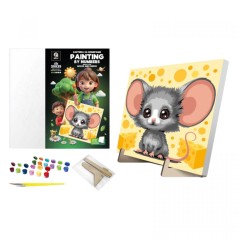 Набор для росписи по номерам 25х25 см "Мышка и сыр" с деревянной подставкой