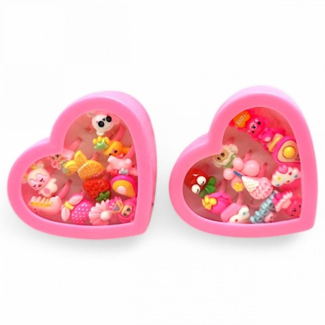 Набір дитячих каблучок (12 каблучок в коробочці в формі сердечка) різні види в асортименті