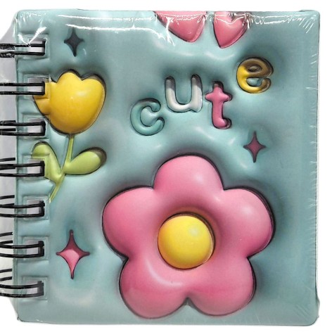 Блокнот 3D на пружине 10Х9,5 см "Цветы" (БИРЮЗОВЫЙ)