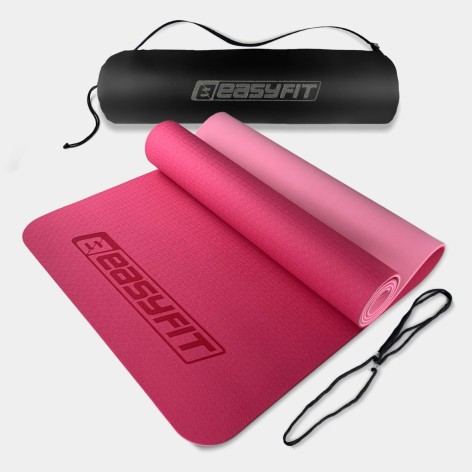 Коврик для йоги и фитнеса EasyFit TPE+TC 6 мм двухслойный + Чехол розовый cо св.розовым